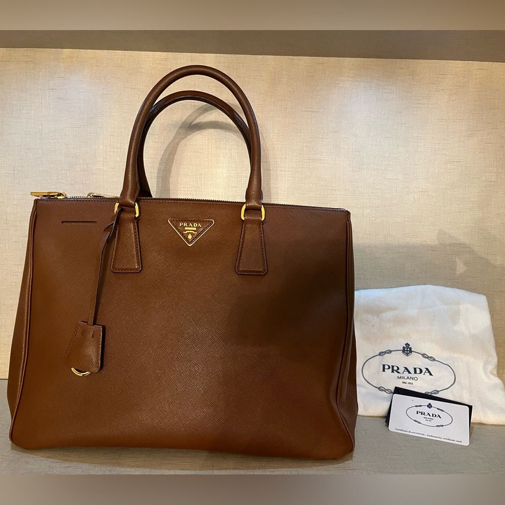 Prada Saffiano Lux Double Zip Tote BN1786 in Brown (Palissandro)